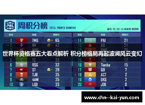 世界杯资格赛五大看点解析 积分榜格局再起波澜风云变幻